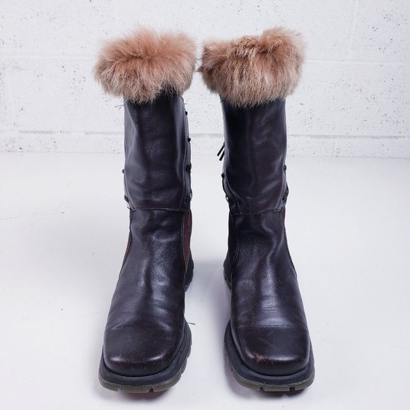 Blondo Boots Brown Leather Fur Trim Square Toe Mid-Calf Boots Womens 8.5 - Picture 3 of 8